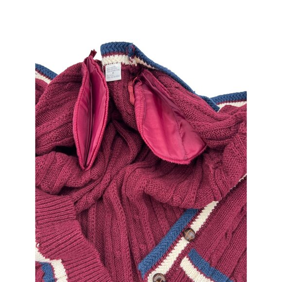 Vintage Trivia Cable Knit Cardigan Sweater Red White & Blue Medium - Picture 5 of 6